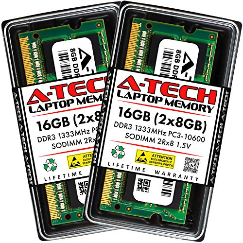 A-Tech 16GB (2x8GB) DDR3 1333MHz PC3-10600 CL9 SODIMM 2Rx8 1.5V 204-Pin Non-ECC SO-DIMM Laptop, Notebook RAM Memory Modules