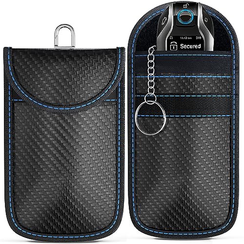 Ironstripe Faraday Bag for Key Fob (2pack), One-Size-Fits-All, Premium Quality Royal Blue Stitching Faraday Key Fob Protector, RFID Key Fob Protector Case, Faraday Pouch