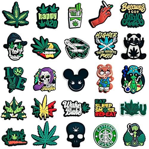 XITORAS 25pcs Weed Shoe Charms for Adult Cool Leaf Shoe Charms for Man Momen Cute Cartoon PVC Shoe Charms Fits for DIY Clog Sandals Shoe Decoration Charms for