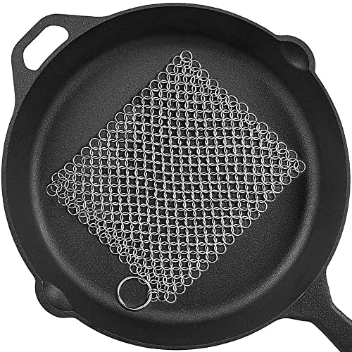 PIBC Cast Iron Cleaner 8'x6' 316L Stainless Steel Chainmail Scrubber for Griddle Skillet Dutch Oven Wok Stainless Steel Pot Cast Iron Pan