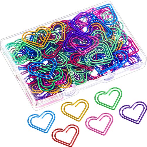 105 Pieces Colorful Paper Clips Metal Heart Paperclips for Office Stationery School Supplies