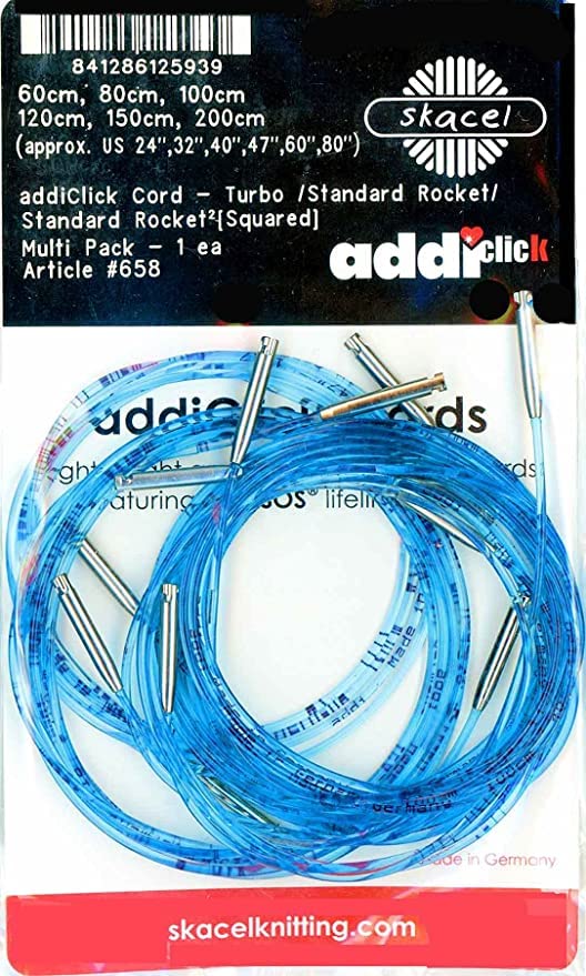 addi Click Interchangeable Cords 6-Set for 5 inch Turbo Basic, Rocket and Rocket 2 Circular Tips Makes 24/32/40/47/60/80 inch (60/80/100/120/150/200 cm)