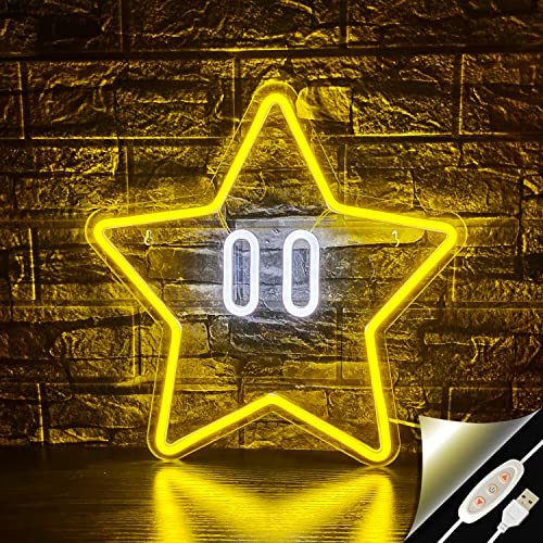 Star Neon Sign, Gaming Neon Sign for Mario Game Room Decor, Man Cave, Kids Room,Super Star Gaming Wall Decor Gamer Gifts for Boys, Kids