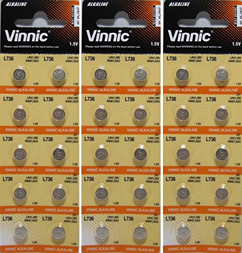 Vinnic Ag3 L736 192 Alkaline Battery (30 Pack) Used in Watches, Calculators, Toys, Lasers, Clocks