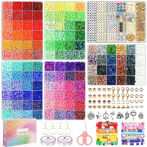 Paodey 20,000 Pcs Clay Beads Bracelet Making Kit, 120 Colors 6 Boxes Polymer Beads Spacer Heishi Beads & Jewelry Kit with Pendant Charms Elastic Strings, Crafts Gift for Kids Adults
