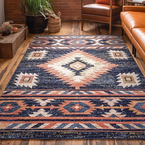 Well Woven Tulsa Lea Blue Traditional Southwestern Tribal 5x7 (5'3' x 7'3') Area Rug