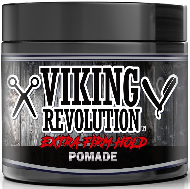 Viking Revolution Extreme Hold Pomade for Men – Style & Finish Your Hair - Extra Firm,Strong Hold & High Shine for Men’s Styling Support - Water Based Male Grooming Product is Easy to Wash Out, 4oz