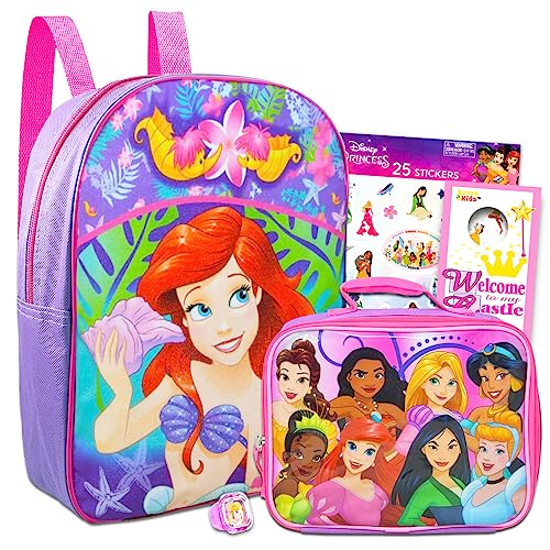 Disney The Little Mermaid Mini Backpack with Lunch Box - Bundle with 11” Mini Ariel Backpack, Lunch Bag, Stickers, More | Little Mermaid Backpack for Toddlers