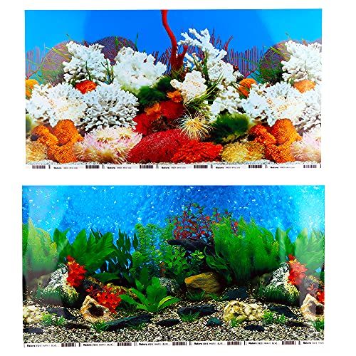 DQITJ 2 Pack Fish Tank Background Sticker Double-Sided Adhesive Wallpaper Aquarium Decorative Picture (20.4' x 11.8')