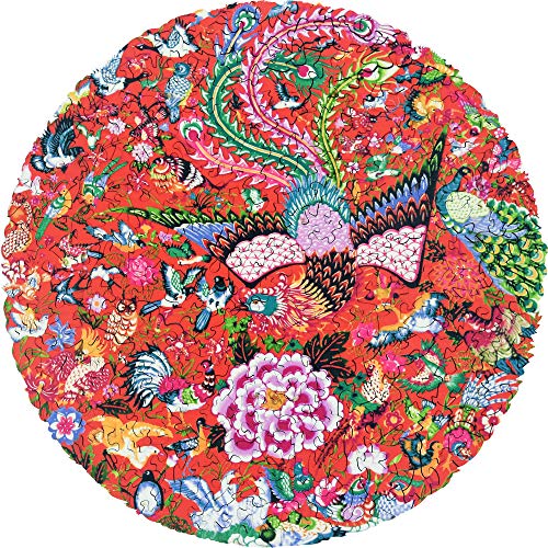 HARTMAZE Wooden Jigsaw Puzzles-Hundred Birds Paying Homage to The Phoenix 253 Truly Unique Piece Round Shape Best Choice for Adults and 10 Ages up Kids.