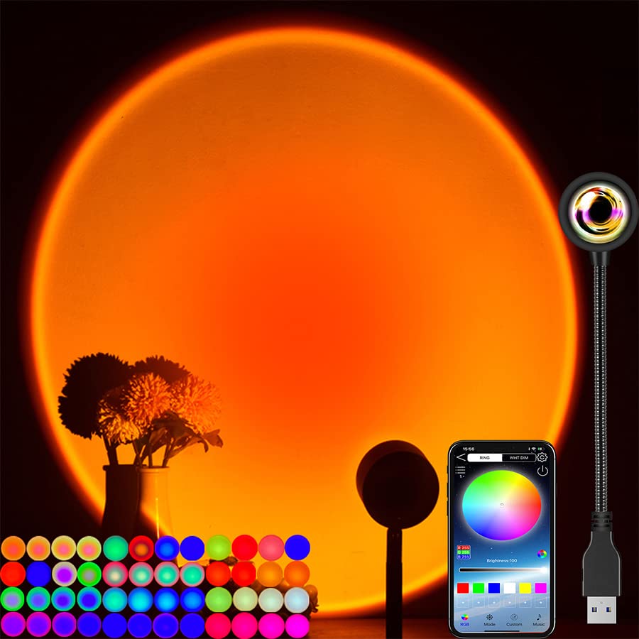 Smart APP 16 Million Color Sunset Lamp Led Projector Home Decoration Photography Background Night Light (1 Pack)