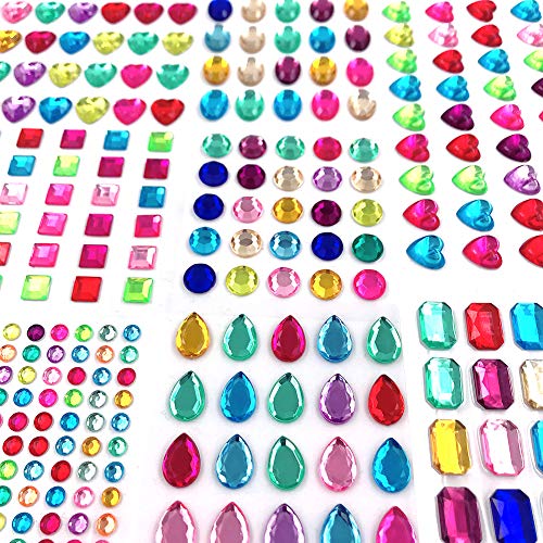 Elwish 365pcs Round Jewels Stickers Gem Stickers Rhinestone for Crafts Sticker Gems Self Adhesive Bling Jewels, Multicolored