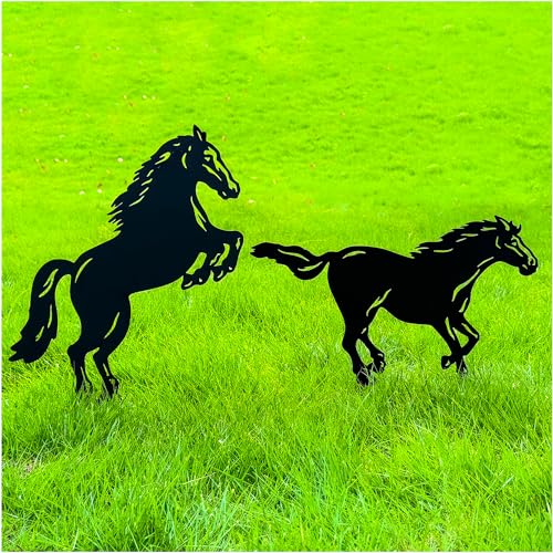 Horse Metal Decorative Garden Stakes Horse Gifts for Women/Girls/Mom/Men/Horse Lovers Silhouette Statues for Yard Art, Outside, Patio, Outdoor Decor, Garden Decorations, Lawn Ornaments, Set of 2