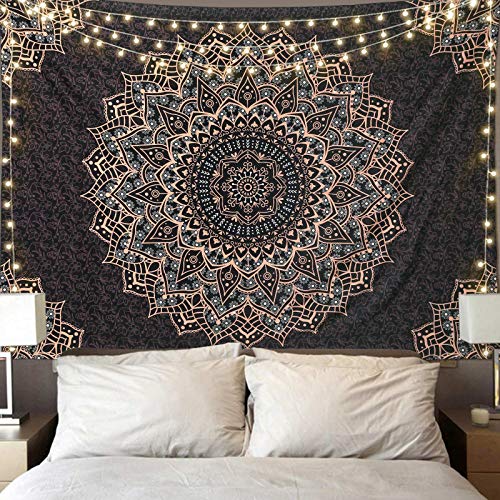 Edeesky Black Mandala Tapestry Wall Hanging Psychedelic Aesthetic Indian Hippie Wall Decor Bohemian Wall Art Boho Home Decoration for Bedroom,Living Room,Dorm