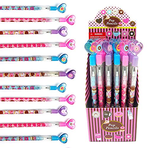 TINYMILLS 24 Pcs Donuts Multi Point Stackable Push Pencil Assortment with Eraser for Donut Party Favor Prize Carnival Goodie Bag Stuffers Classroom Rewards Stocking Stuffers