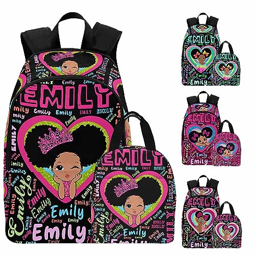 InterestPrint Custom Kids Backpack for Girls Sparkle Children Casual Daypack Backpacks with Lunch Bag Personalized with Kid's Name Preschool School Bag, Children Travel Bookbag for School Season