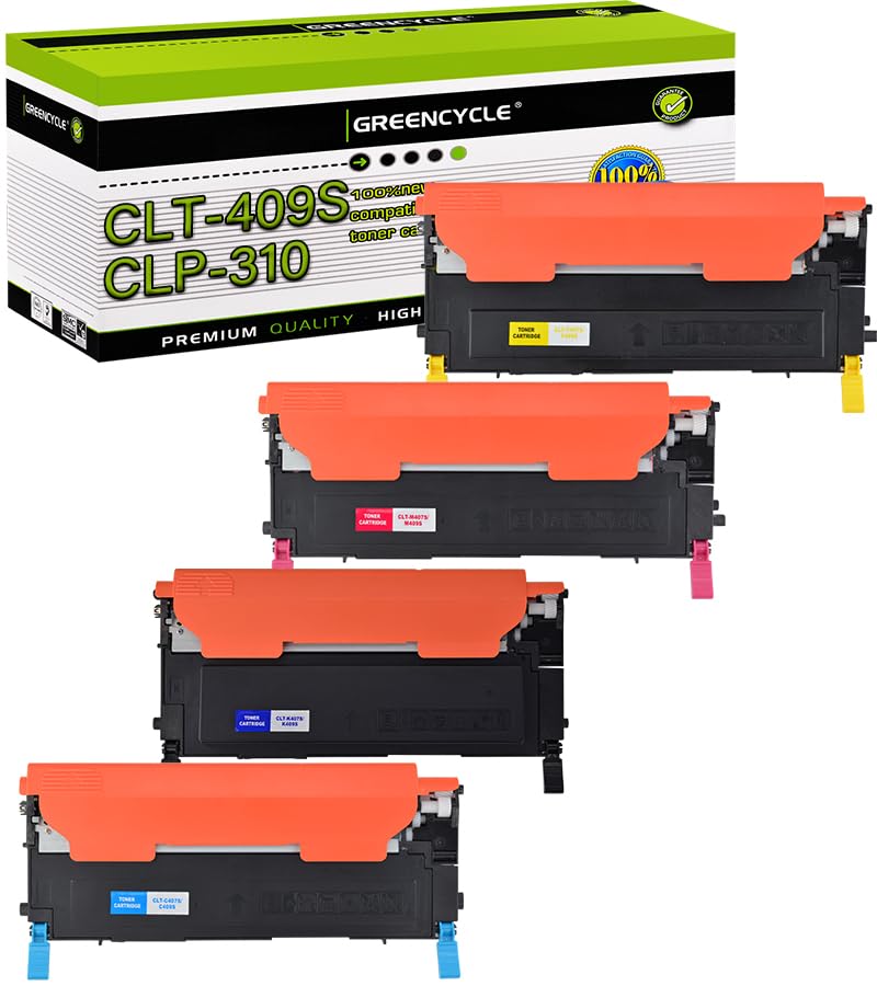 greencycle 4 Packs Compatible CLT-409S CLT-K409S CLT-C409S CLT-Y409S CLT-M409S Laser Toner Cartridge for Samsung CLP-310 CLP-310N CLP-315 CLX-3170 CLX-3175 CLX-3175FN 1Black 1Cyan 1Yellow 1Magenta