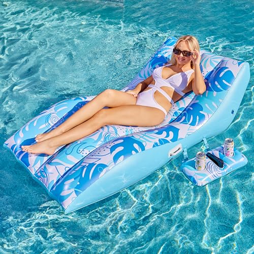 Sloosh Inflatable Pool Floats Adult - Ultimate Comfort Pool Lounge Chair with Detachable Cup Holder, Heavy Duty Lounger Floating Chair Floaties Raft Water Floaty Blow Up Recliner Lake Tanning Float