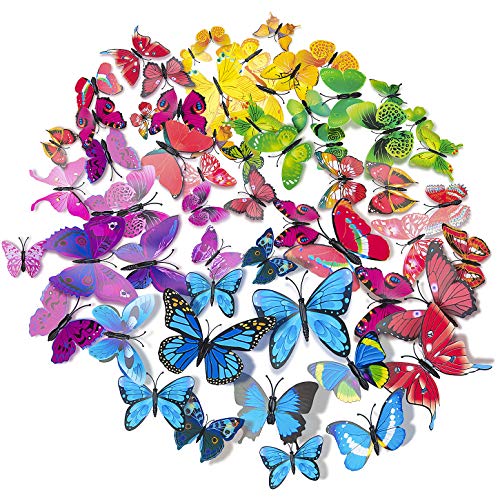 SmartWallStation 84 x PCS 3D Colorful Butterfly Wall Stickers DIY Art Decor Crafts for Party Cosplay Wedding Offices Bedroom Room Glue Sticker Set