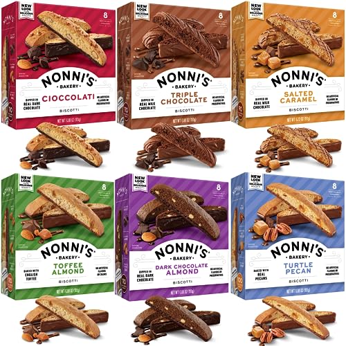 Nonni's Italian Biscotti Variety Pack - 6 Assorted Flavors - Snack for Valentines Cookies - Biscotti Cookie Variety Pack - Italian Cookie Assortment - Biscotti Individually Wrapped Cookies - Kosher