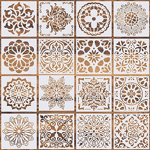 16Pcs (6 x 6 Inch) Reusable Stencils, Mandala Stencils Mandala Dot Painting Templates Stencil for DIY Painting Art Scrapbook