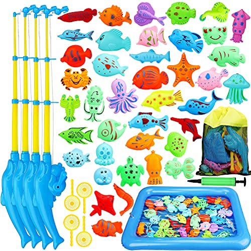 TOY Life 4-Player Magnetic Fishing Game for Kids 3-5, Kids Fishing Pole, Toddler Fishing Pole, Magnetic Fishing Toy, Toddler Bath Toys for Kids, Kids Fishing Rod, Summer Pool Water Fish Toys for Kids