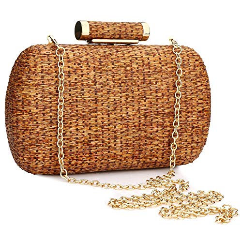 YYW Straw Clutch Purse for Women Hand-Woved Evening Handbag Party Wedding Summer Wicker Beach Bag (Brown)