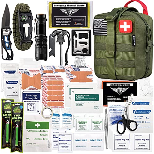 EVERLIT 250 Pieces Survival First Aid Kit IFAK EMT Molle Pouch Survival Kit Outdoor Gear Emergency Kits Trauma Bag for Camping Boat Hunting Hiking Home Car Earthquake and Adventures Od Green