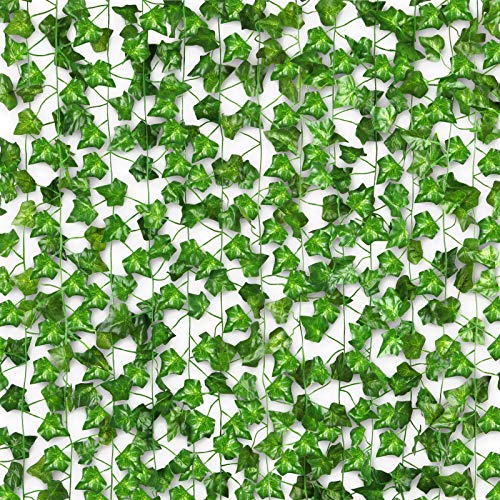 CQURE 14 Pack 98Ft Artificial Ivy Garland,Ivy Garland Fake Vines UV Resistant Green Leaves Fake Plants Hanging Vines for Home Kitchen Wedding Party Garden Wall Room Decor