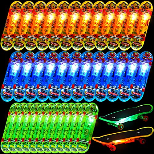 36 Pieces Light up Mini Finger Skateboards LED Fingerboard Creative Fingertips Movement Party Favors Novelty Creative Toys Finger Skater Party Supplies Props Decoration Glow in the Dark Party Supplies