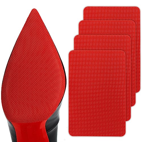 GADEBAO Red Sole Protectors, 4 Pcs Self-Adhesive Shoe Bottom Protector for Christian Louboutin High Heels, Silicone Anti Slip Shoe Grips Sole Guard Compatible with Louboutin Shoes (M, 6' by 4', Red)