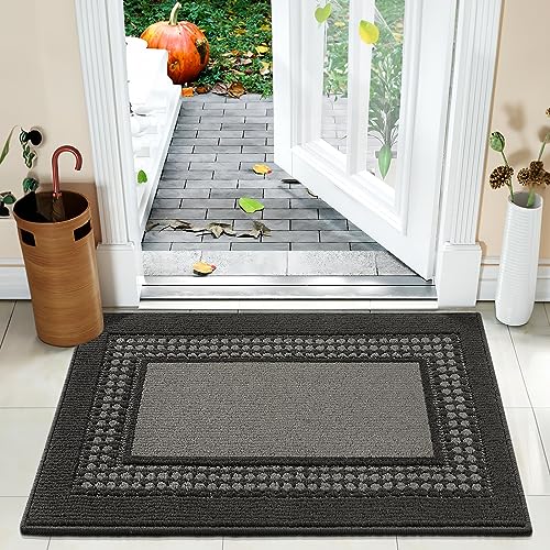 JEEDOVIA Door Mat, Front Doormats for Entrance, Non-Slip Entryway Mats Absorbent Resist Dirt Entry Mats for Home Inside, Patio, Washable,19.5'x31',Grey