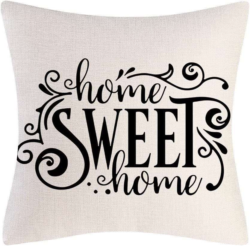 MFGNEH Home Sweet Home Quotes Farmhouse Pillow Covers 18x18 Inch,Home Decorative Throw Pillow Case Cushion Cover,Home Gifts,Housewarming Gift