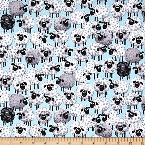 Susybee Lewe The Ewe Allover Sheep Blue, Fabric by the Yard