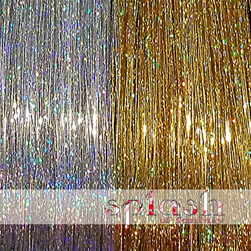 40 inch Hair Tinsel 200 Strands Two Colors : Sparkling Silver & Sparkling Gold