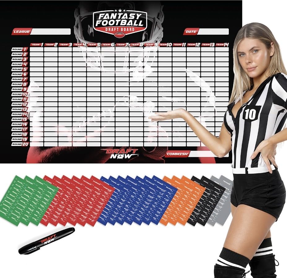 XL Fantasy Football Draft Board for The 2023-2024 Season Kit, 120 LB Material - 6 Feet x 4 Feet Board - Up to 14 Teams & 500+ Player Stickers
