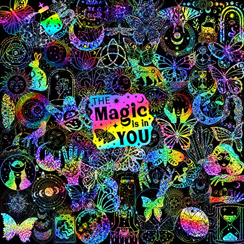 300 PCS Holographic Stickers,DIY Decorative Resin Stickers for Adults Teens Kids,Transparent Laser Stickers for Water Bottle Laptop Scrapbook Journal Notebook