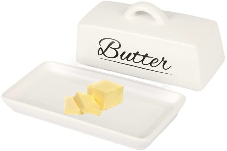 Ceramic Butter Dish With Lid, Butter Ceramic Containers,Butter dishes with Covers,Farm Fresh Kitchen Decor, Ceramic Butter Holder and No-Slip Lid with Handle