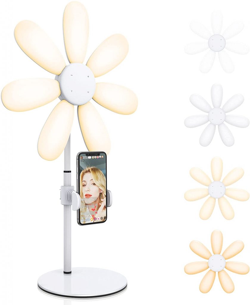 12'' Selfie Ring Light with Stable Metal Stand, 2021 Latest Flower Selfie Halo Light with Universal Phone Holder, KIWI Design Dimmable Desk Led Ringlight for Makeup, Live Stream, YouTube, Tiktok